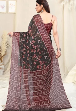 Digital Printed Chiffon Saree in Black