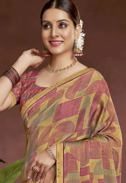 Digital Printed Chiffon Saree in Beige