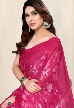 Digital Printed Chiffon Saree in Pink