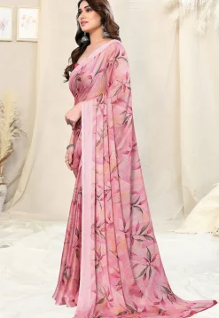 Digital Printed Chiffon Saree in Pink