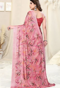 Digital Printed Chiffon Saree in Pink