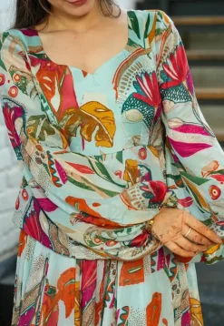 Digital Printed Chinon Chiffon Gown in Sea Green