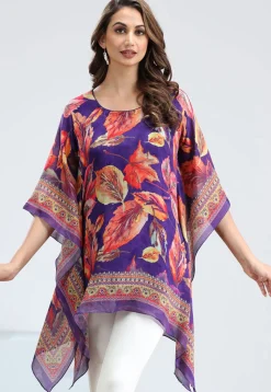 Digital Printed Chinon Chiffon Kaftan in Purple