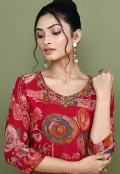 Digital Printed Chinon Chiffon Gown in Fuchsia