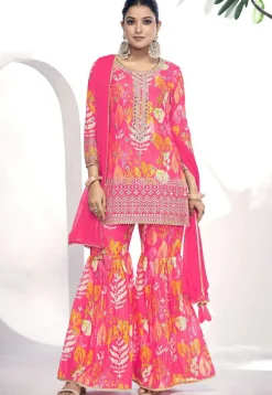 Digital Printed Chinon Chiffon Pakistani Suit in Pink