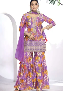 Digital Printed Chinon Chiffon Pakistani Suit in Purple