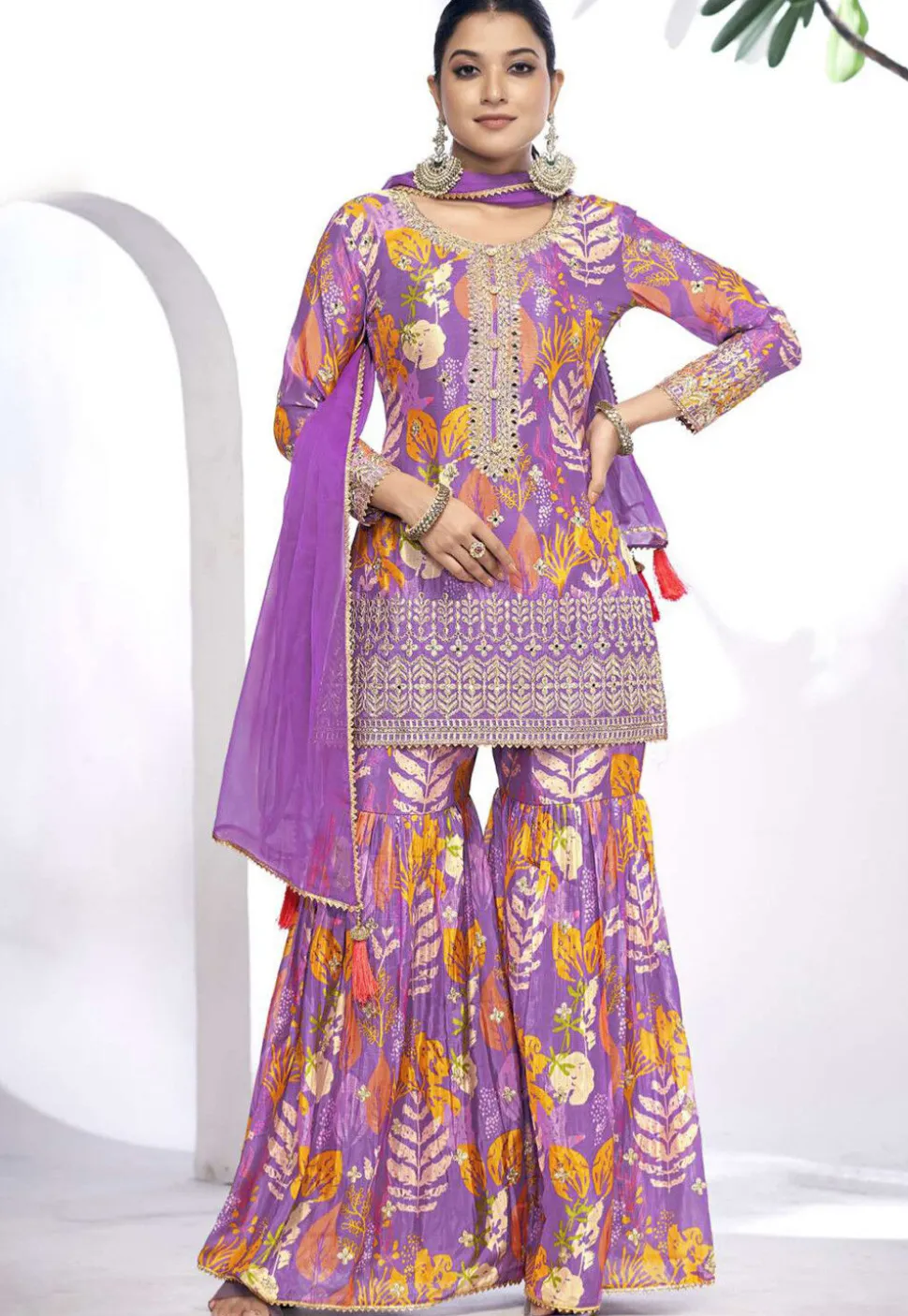 Digital Printed Chinon Chiffon Pakistani Suit in Purple