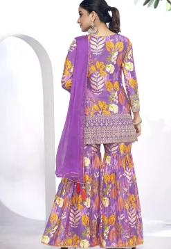Digital Printed Chinon Chiffon Pakistani Suit in Purple