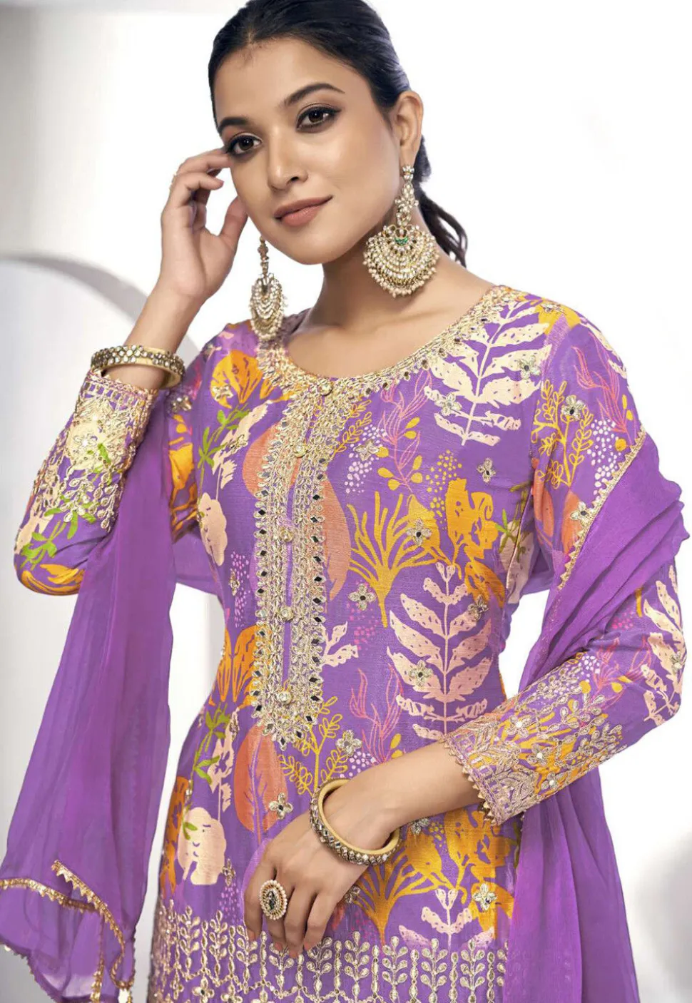 Digital Printed Chinon Chiffon Pakistani Suit in Purple