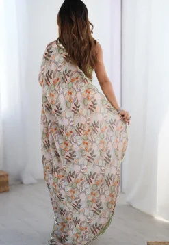 Digital Printed Chinon Chiffon Scalloped Saree in Peach