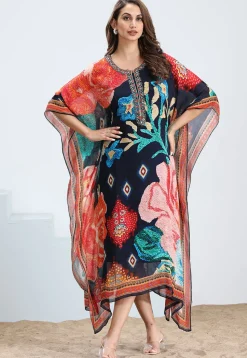 Digital Printed Chinon Chiffon Kaftan in Multicolor
