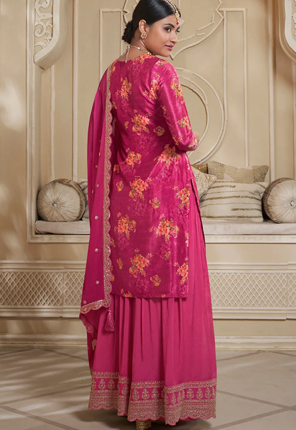 Digital Printed Chinon Chiffon Pakistani Suit in Pink