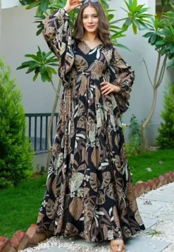Digital Printed Chinon Chiffon Gown in Black