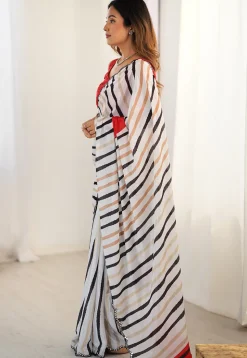 Digital Printed Chinon Crepe Saree in White