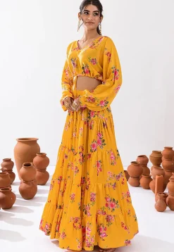 Digital Printed  Chinon Silk Co Ord Set in Yellow