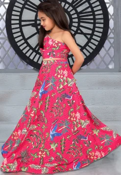 Digital Printed Chinon Silk Lehenga in Pink