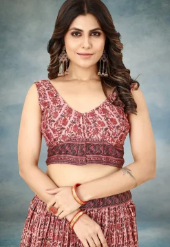 Digital Printed Chinon Silk Lehenga in Pink