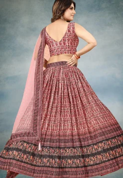 Digital Printed Chinon Silk Lehenga in Pink