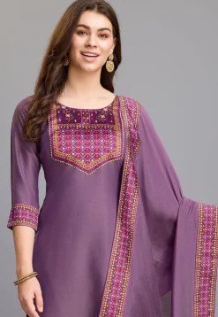 Digital Printed Chinon Silk Pakistani Suit in Purple
