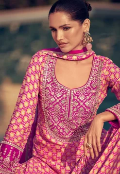 Digital Printed Chinon Silk Pakistani Suit in Pink