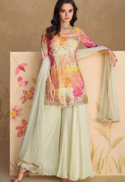 Digital Printed Chinon Silk Pakistani Suit in Multicolor