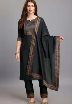 Digital Printed Chinon Silk Pakistani Suit in Black