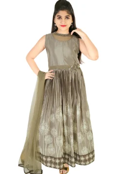 Digital Printed Chinon Silk Gown in Grey