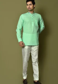 Digital Printed Collar Cotton Short Kurta in Sea Green