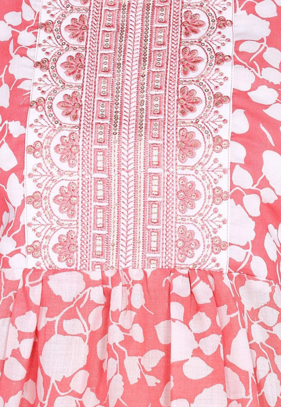 Digital Printed Cotton A Line Kurti in Peach