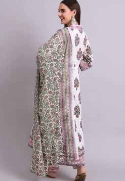 Digital Printed Cotton A Line Suit in Off White
