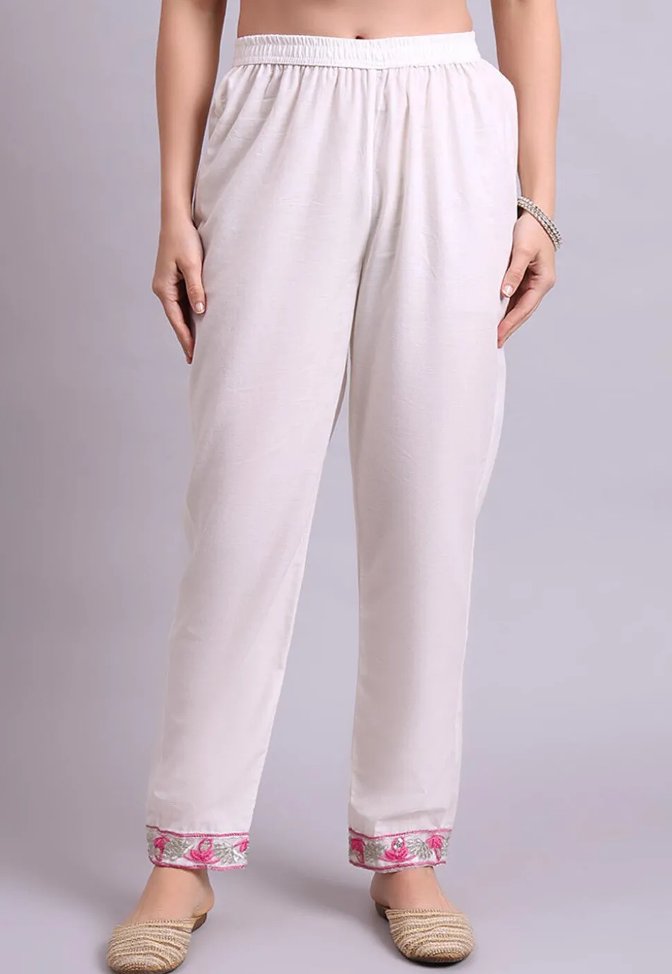 Digital Printed Cotton A Line Suit in Off White