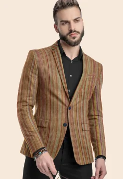 Digital Printed Cotton Blazer in Brown
