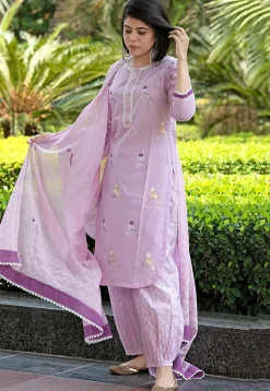 Digital Printed Cotton Cambric Punjabi Suit in Purple