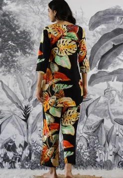 Digital Printed Cotton Co Ord Set in Black