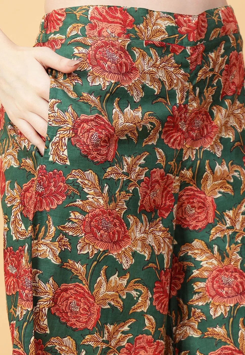 Digital Printed Cotton Co Ord Set in Dark Green
