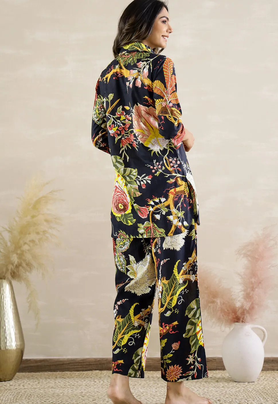 Digital Printed Cotton Co Ord Set in Black