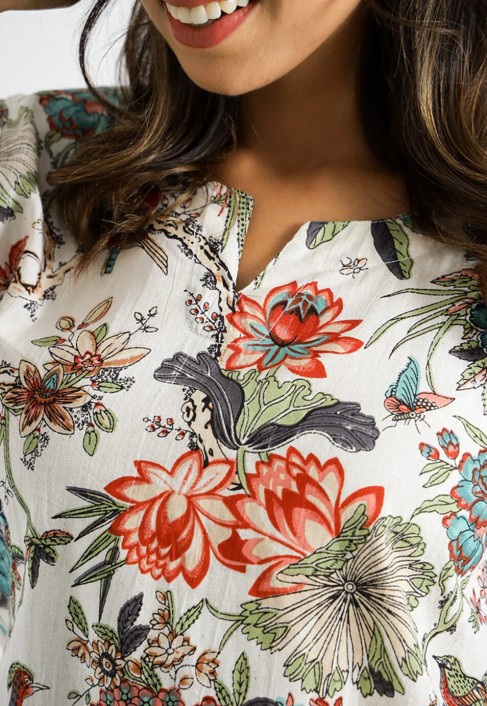 Digital Printed Cotton Co Ord Set in Off White