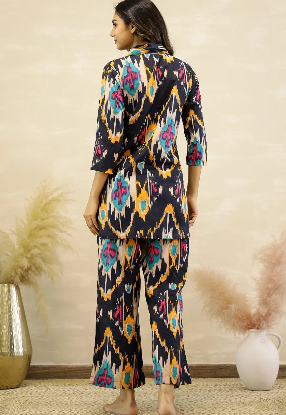 Digital Printed Cotton Co Ord Set in Navy Blue