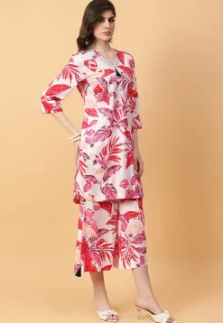 Digital Printed Cotton Co Ord Set in Off White