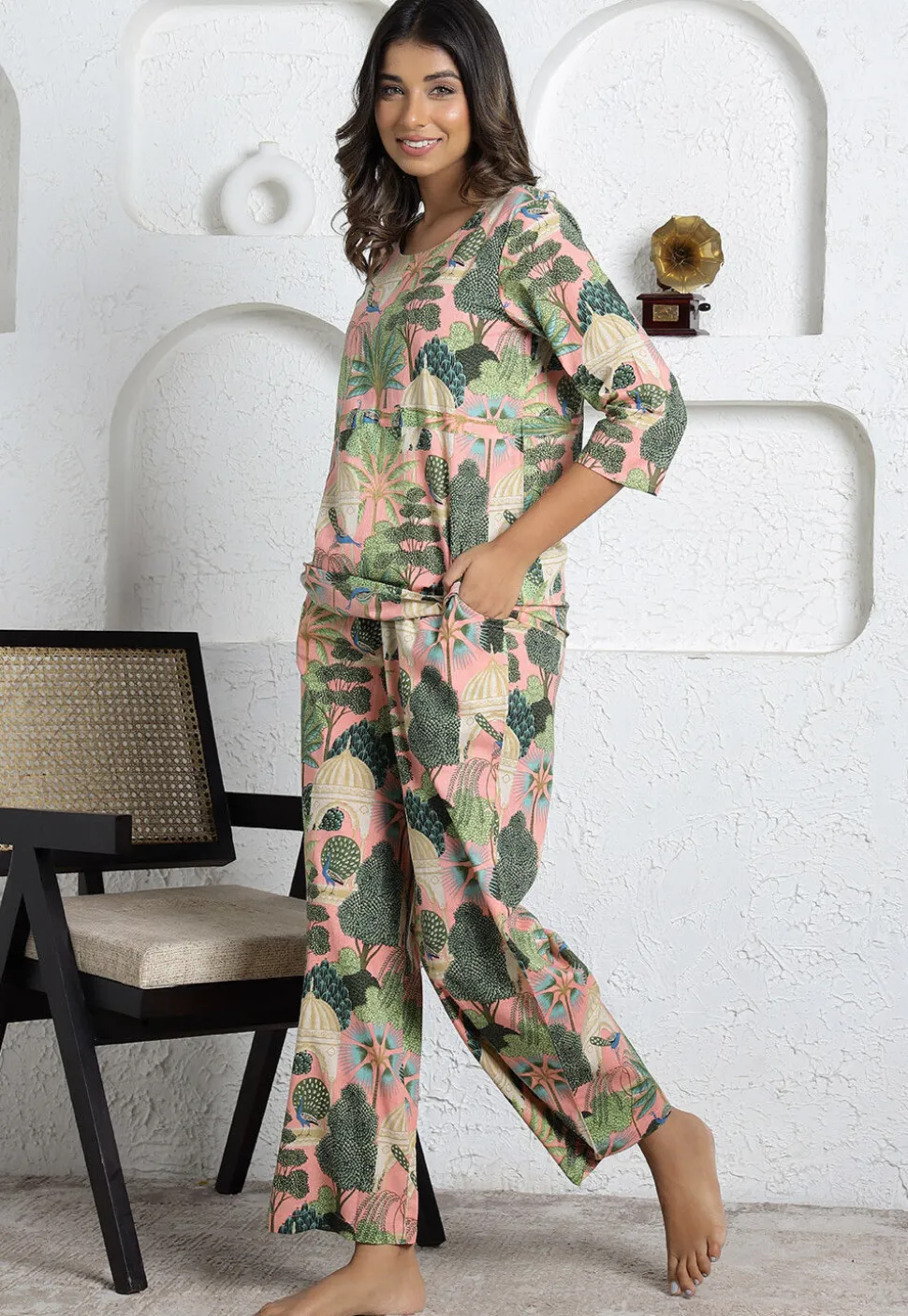 Digital Printed Cotton Co Ord Set in Pink
