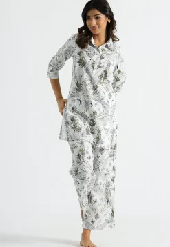 Digital Printed Cotton Co Ord Set in Off White