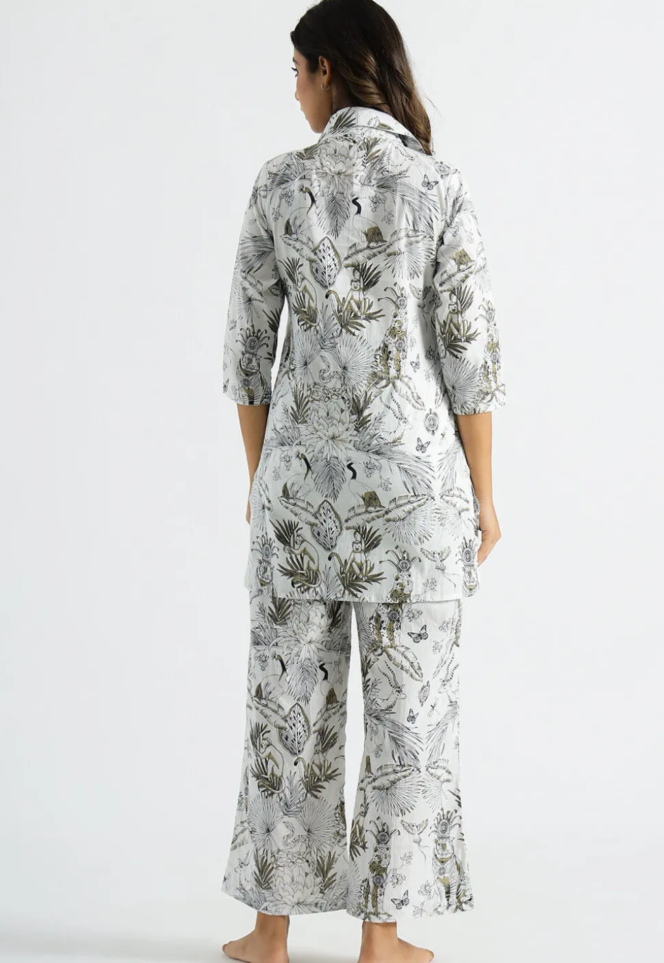 Digital Printed Cotton Co Ord Set in Off White