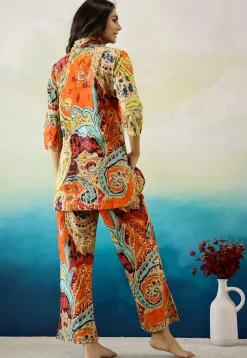 Digital Printed Cotton Co Ord Set in Multicolor