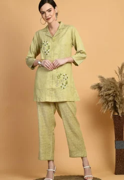 Digital Printed Cotton Co Ord Set in Light Green