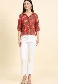 Digital Printed Cotton Crushed Top in Red