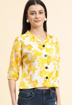 Digital Printed Cotton Crushed Top in Off White