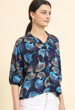 Digital Printed Cotton Crushed Top in Navy Blue