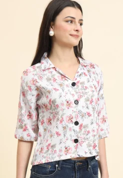 Digital Printed Cotton Crushed Top in Off White