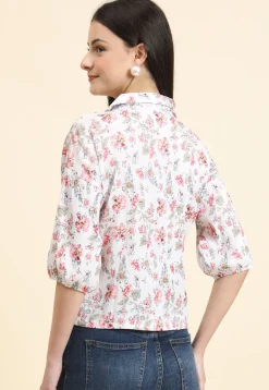 Digital Printed Cotton Crushed Top in Off White