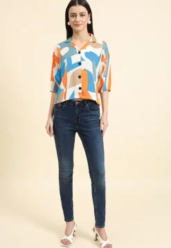 Digital Printed Cotton Crushed Top in Off White
